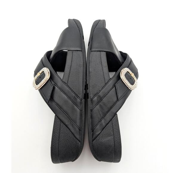 FitFlop LULU Crystal Buckle Leather Cross Slides Sandals Black Size US9 EU41 - Picture 6 of 15